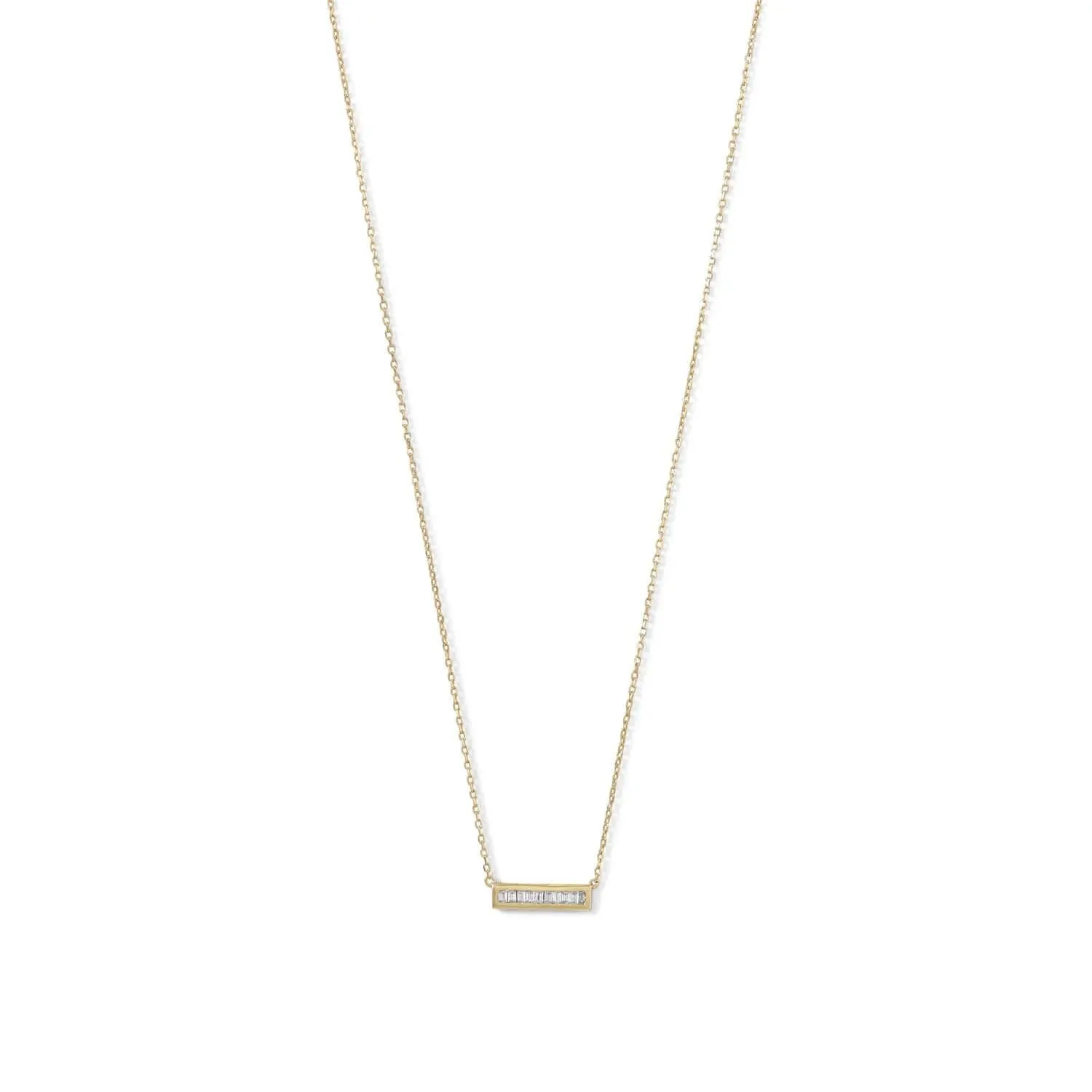 14 Karat Gold Plated Mini CZ Bar Necklace-M H W ACCESSORIES