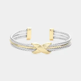 14K Gold Plated Two Tone Crisscross Cuff Bracelet-M H W ACCESSORIES