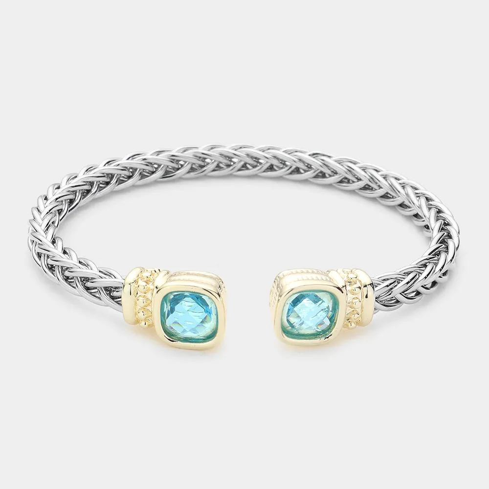 Acqua Square Stone Cable Cuff Bracelet-M H W ACCESSORIES