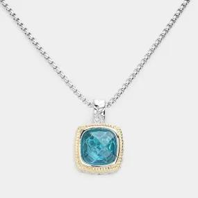 Aqua Square CZ Pendant Necklace- M H W ACCESSORIES