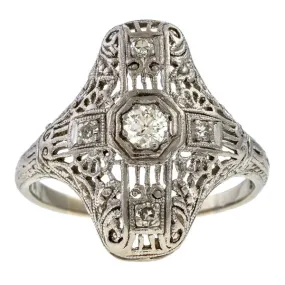 Art Deco Filigree Engagement Ring, Old Euro 0.15ct