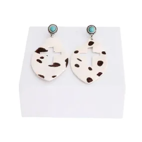 Black and White Genuine Leather Cross Earrings-M H W ACCESSORIES