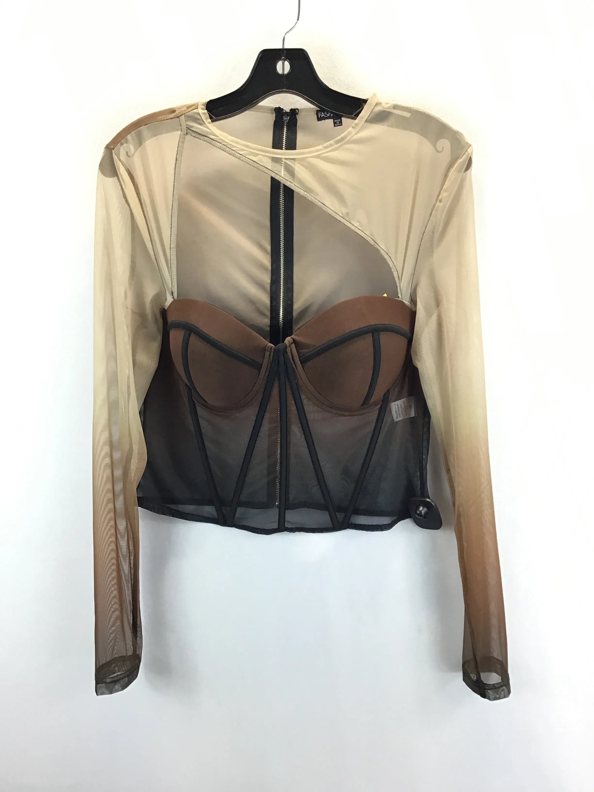 Brown & Cream Top Long Sleeve Fashion Nova, Size Xl