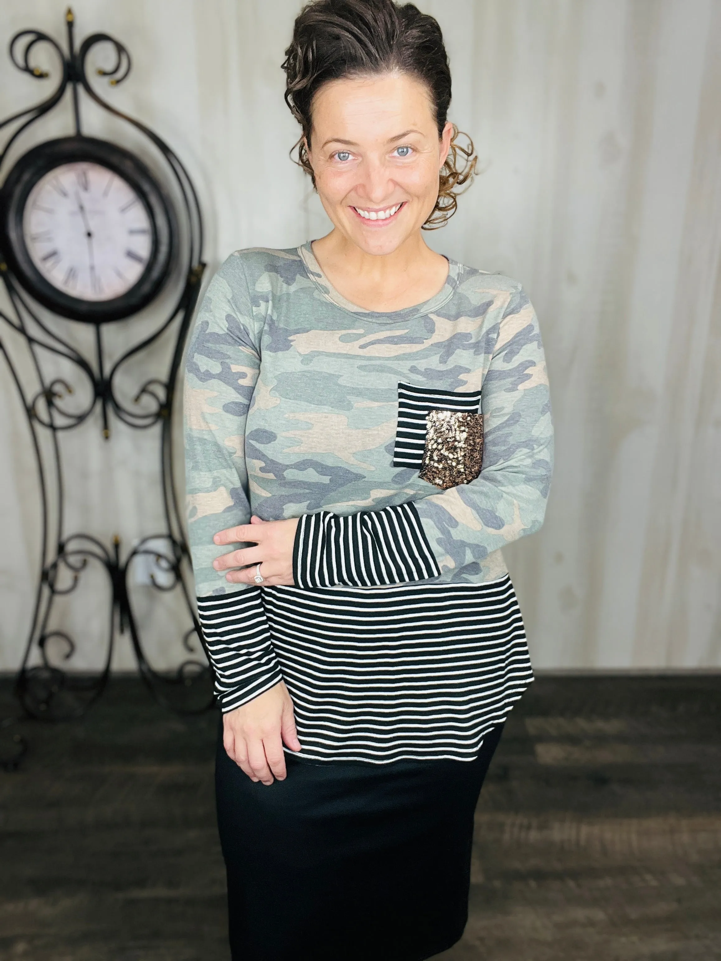 Camo & Gray Fashion Top