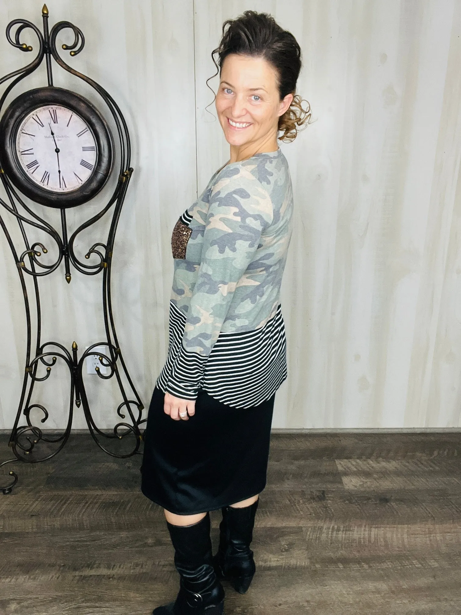 Camo & Gray Fashion Top