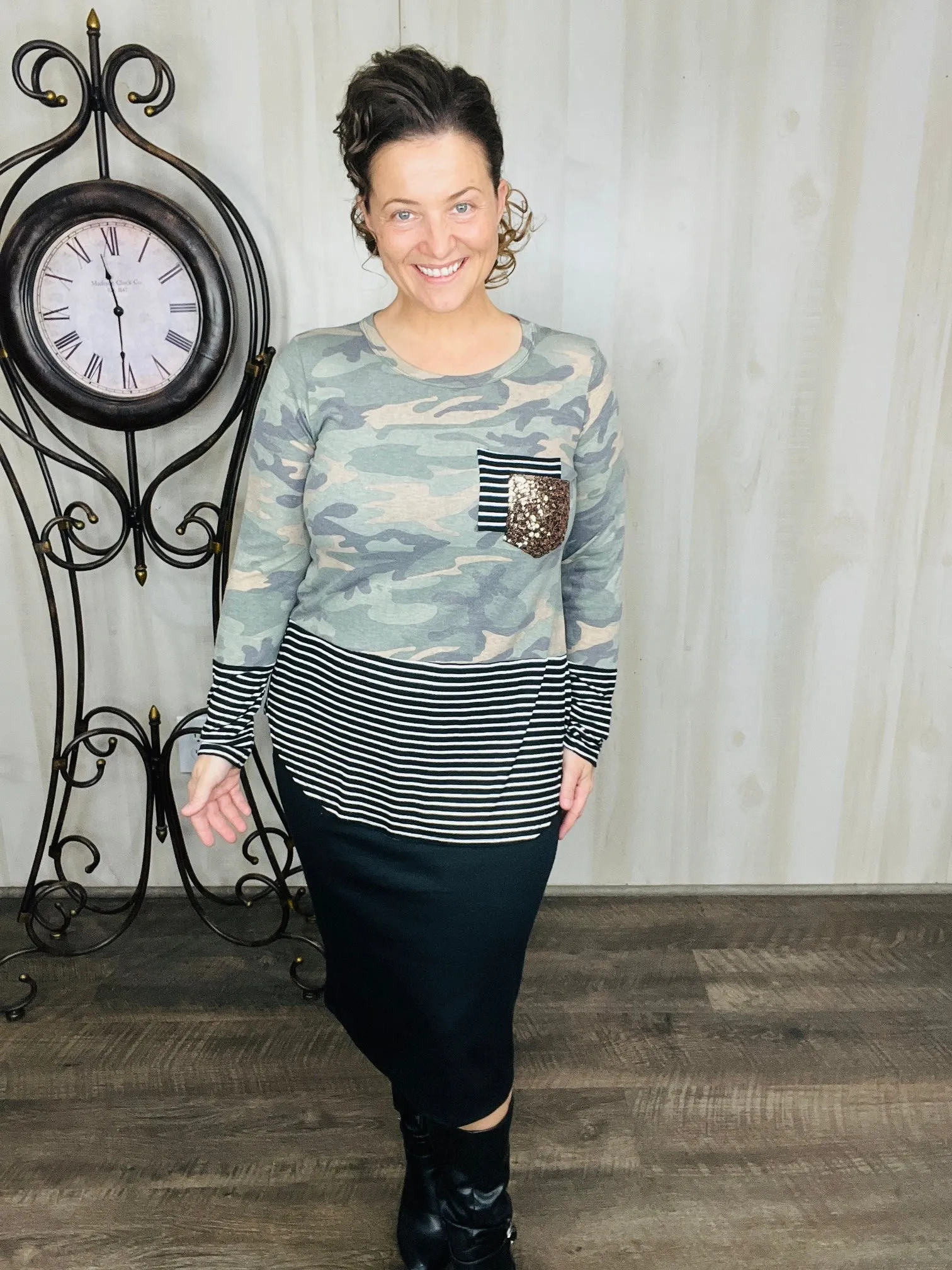 Camo & Gray Fashion Top