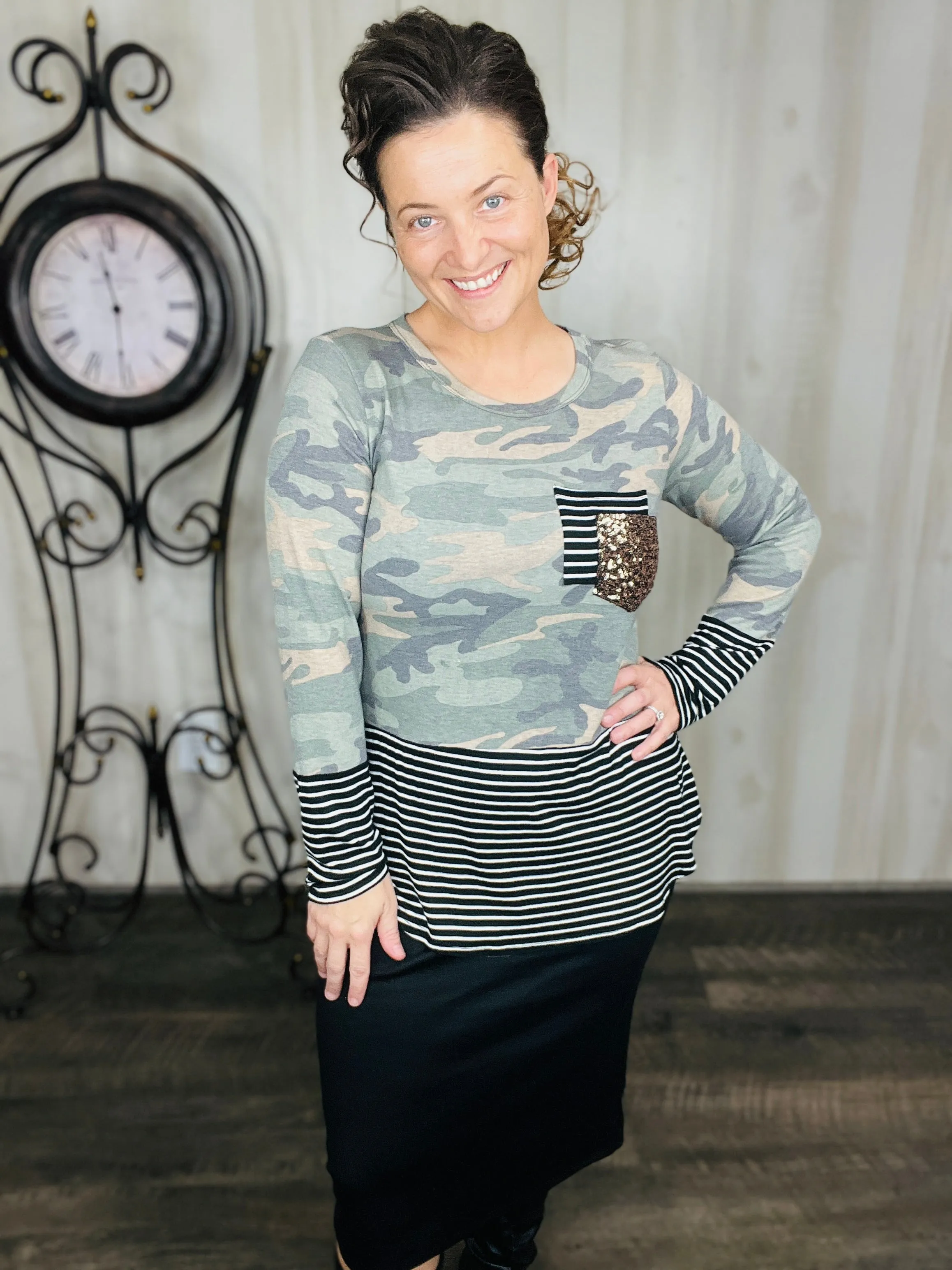 Camo & Gray Fashion Top