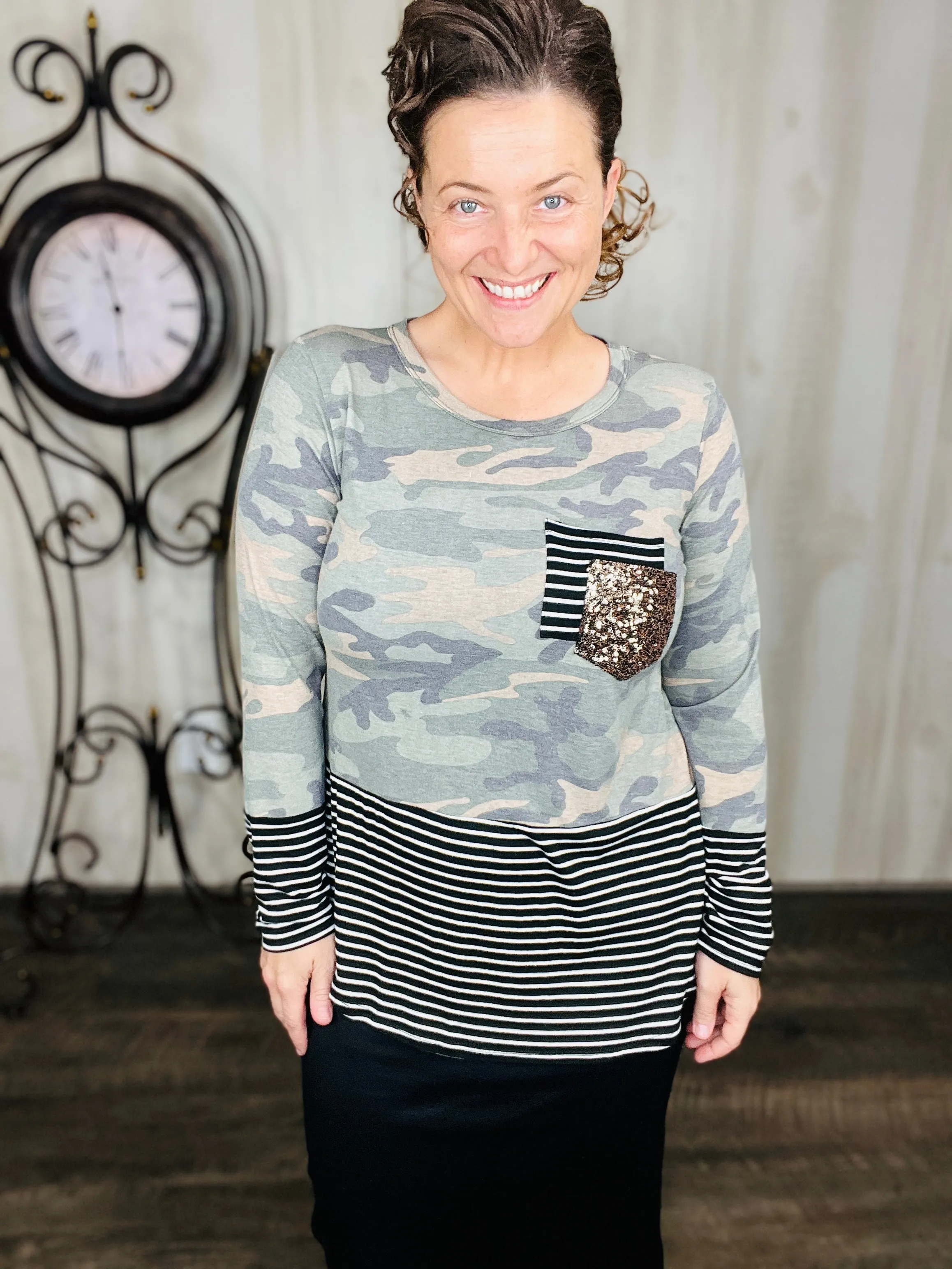 Camo & Gray Fashion Top