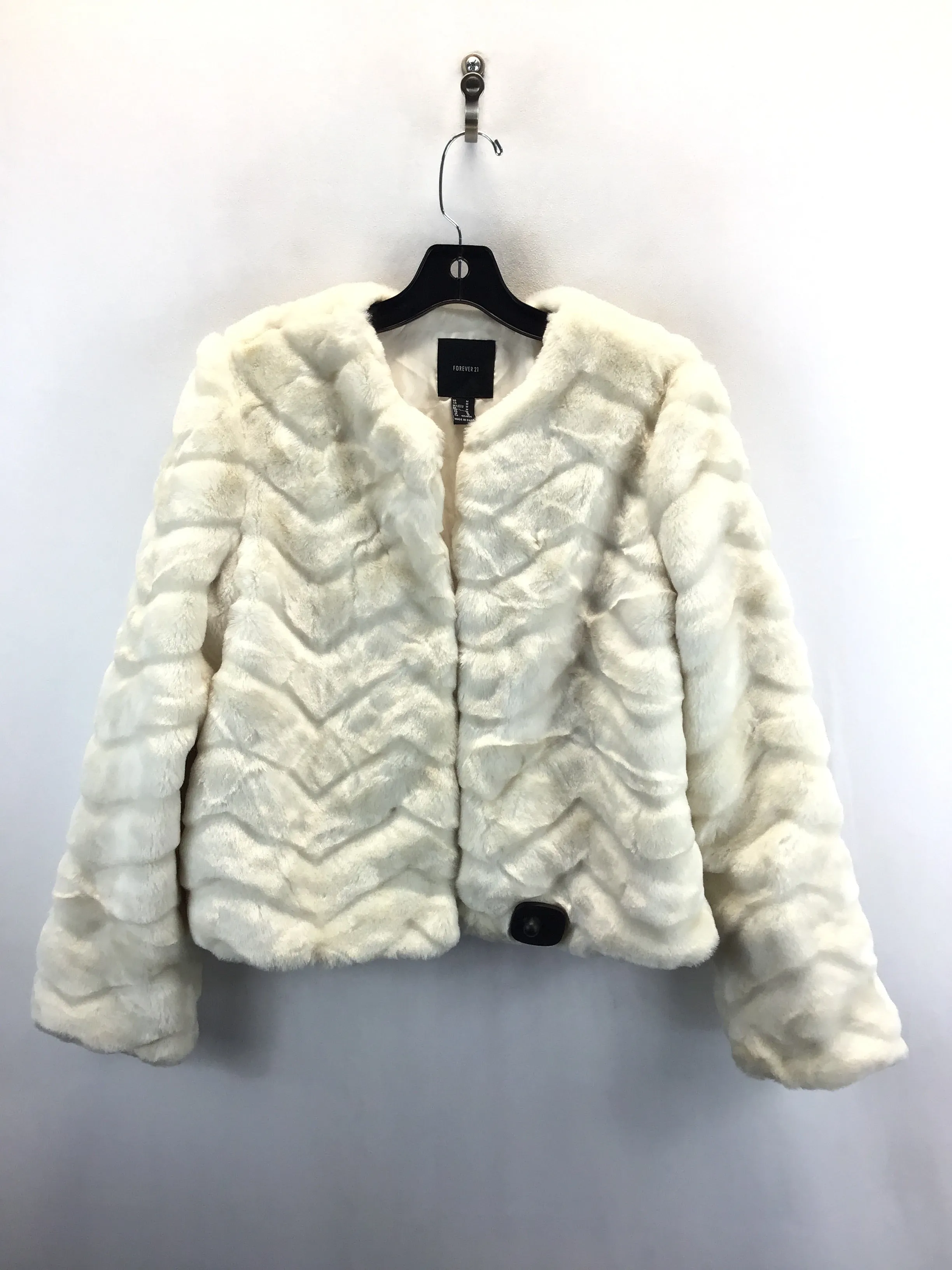 Coat Faux Fur & Sherpa By Forever 21 In Cream, Size: M