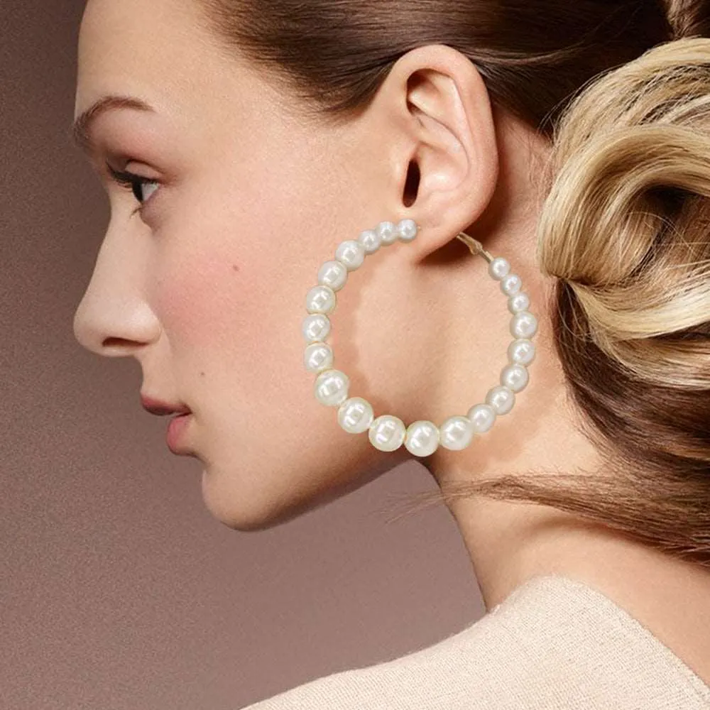 Cream Pearl Hoop Earrings - M H W ACCESSORIES