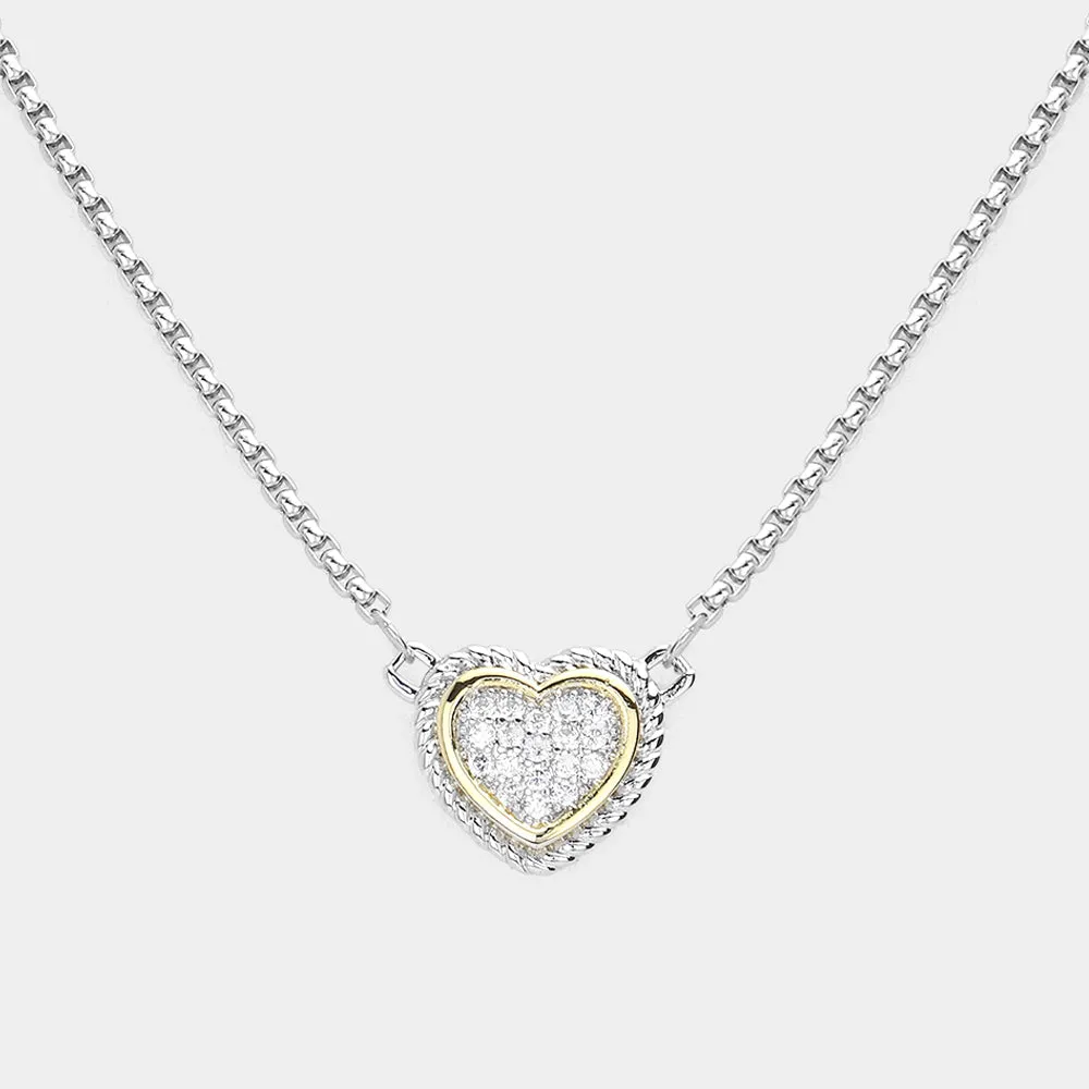 CZ Heart Pendant Necklace- M H W ACCESSORIES