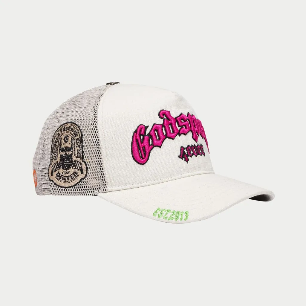 GodSpeed Forever Trucker Hat (White/Fuchsia)