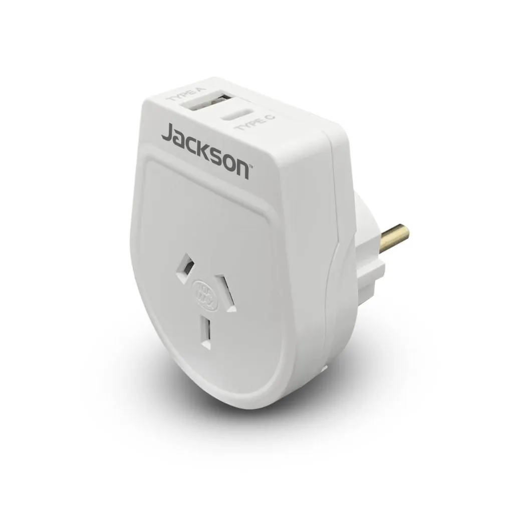 Jackson Outbound Slim USB-A & C Travel Adaptor AUS to EU