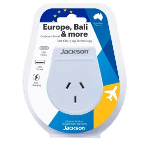 Jackson Outbound Slim USB-A & C Travel Adaptor AUS to EU