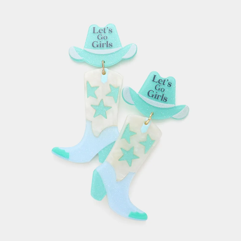 Let's Go Girls Western Hat Dangle Earrings-M H W ACCESSORIES