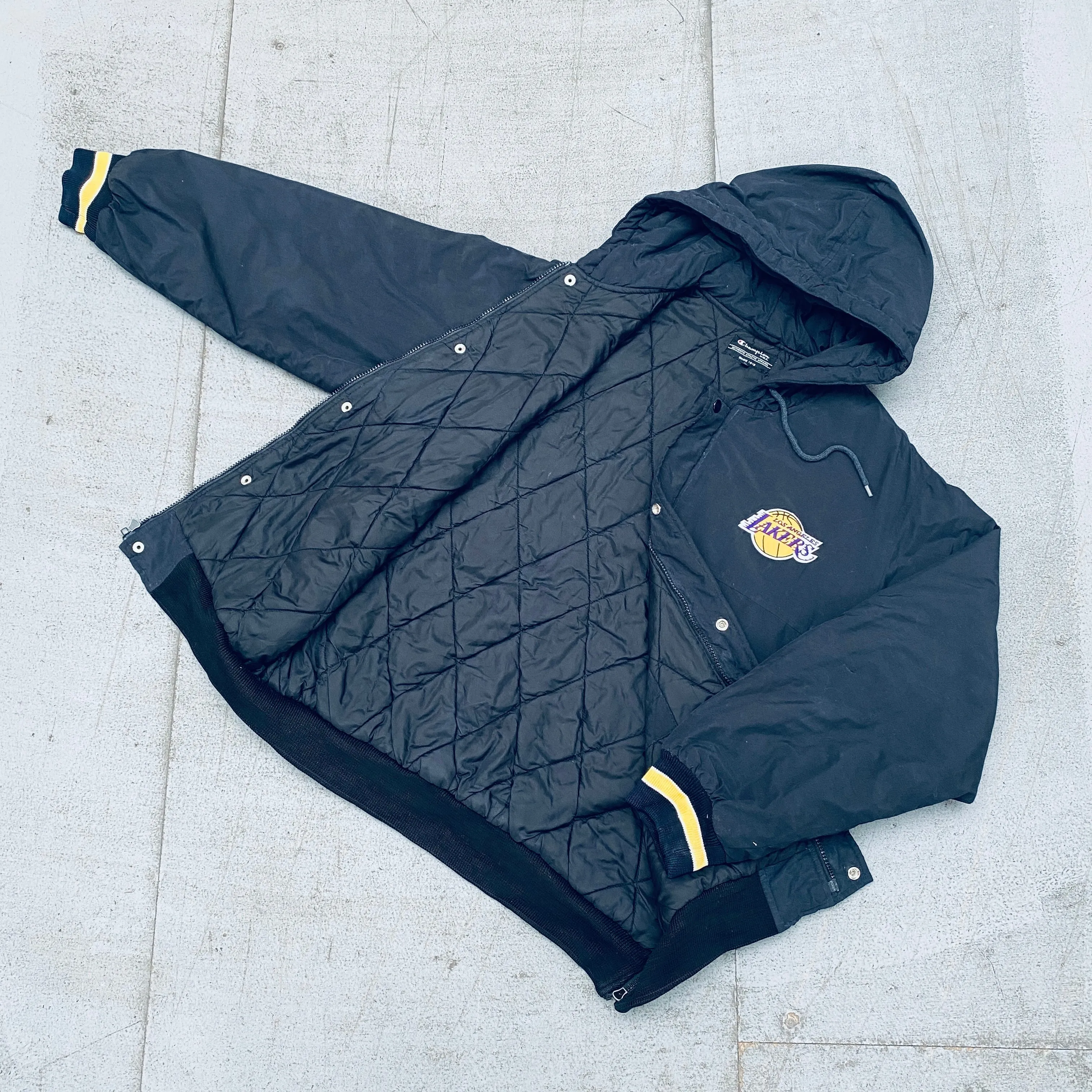 Los Angeles Lakers: 1990's Champion Blackout Fullzip Parka Jacket (S)