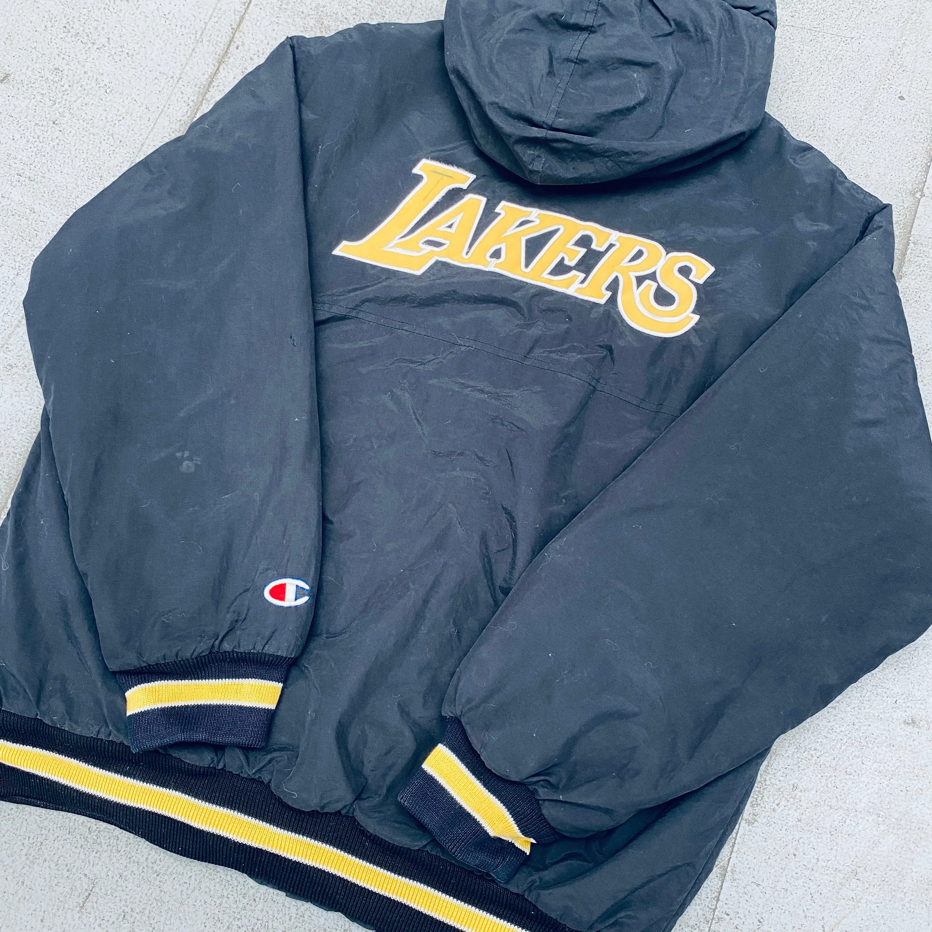 Los Angeles Lakers: 1990's Champion Blackout Fullzip Parka Jacket (S)