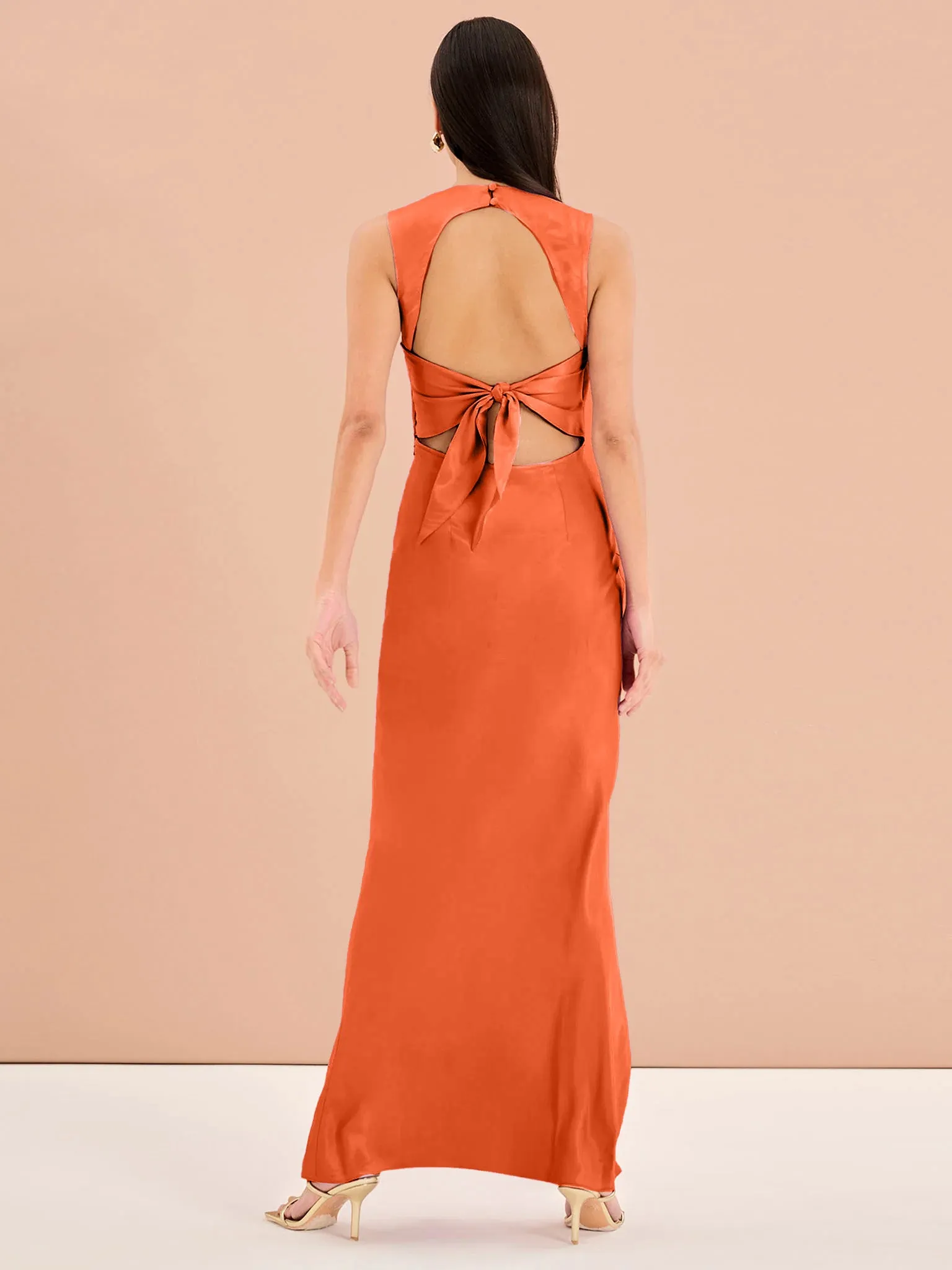 Nova Tie Back Dress in Brick Orange