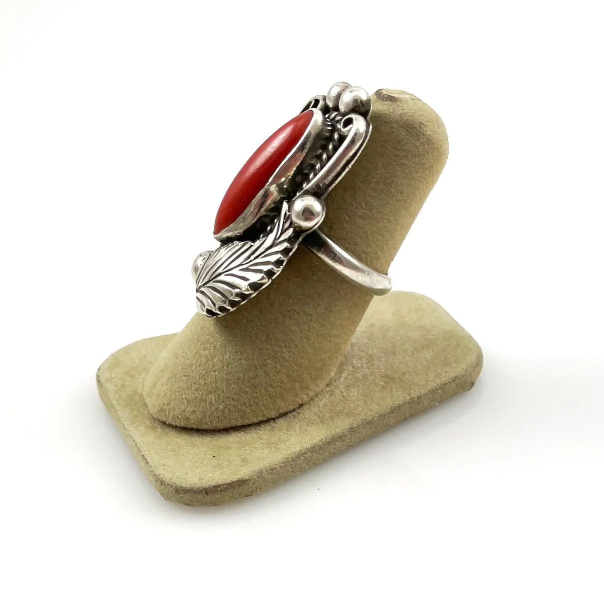 Old Pawn Red Coral Navajo Ring Size 6.25