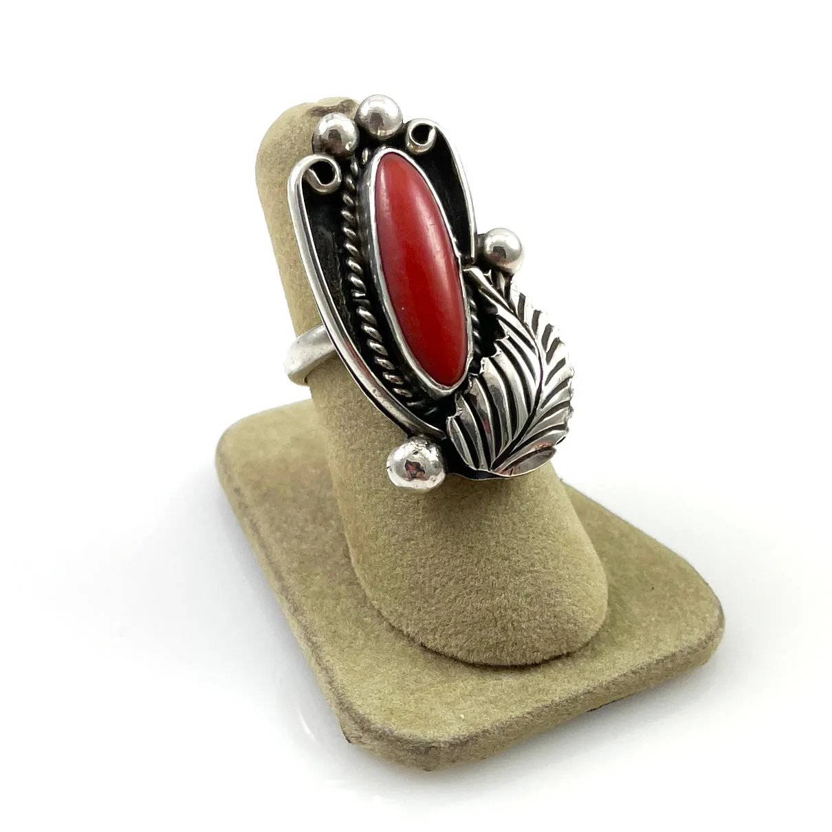 Old Pawn Red Coral Navajo Ring Size 6.25