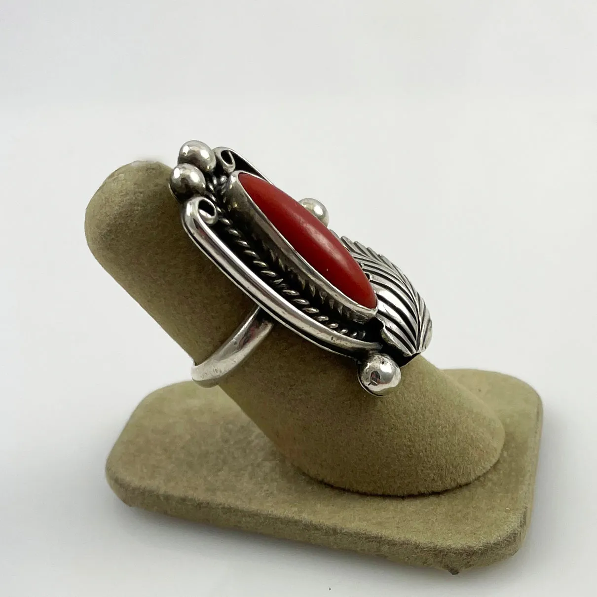 Old Pawn Red Coral Navajo Ring Size 6.25