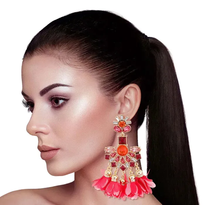 Pink Crystal Tassel Earrings-M H W ACCESSORIES