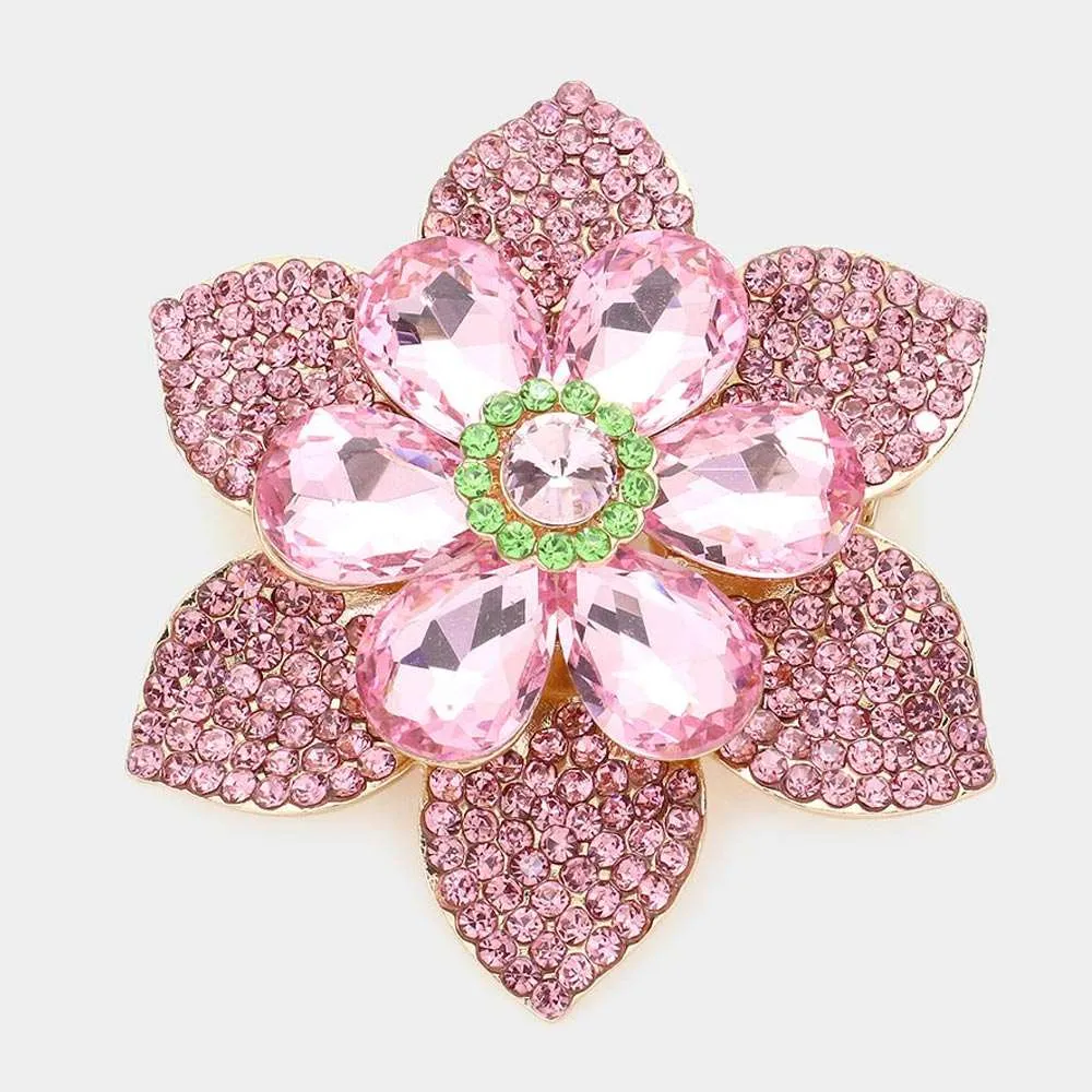 Pink Crystal Teardrop Flower Pin Brooch-M H W ACCESSORIES