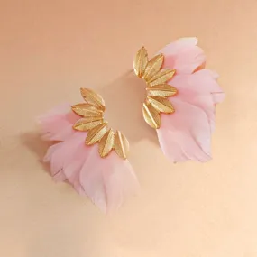 Pink Feather Fan Earrings-M H W ACCESSORIES