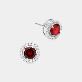 Red 14K Gold Dipped CZ Stone Stud Earrings-M H W ACCESSORIES