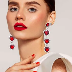 Red Rhinestone Heart Dangle Earrings-M H W ACCESSORIES