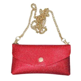 Red Rhinestone Wallet Chain Clutch Crossbody Bag-M H W ACCESSORIES