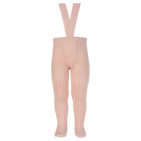 Rib tights with elastic suspenders OLD ROSE