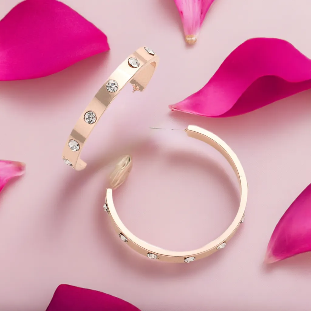 Rose Gold Plated CZ Metal Hoop Earrings- M H W ACCESSORIES