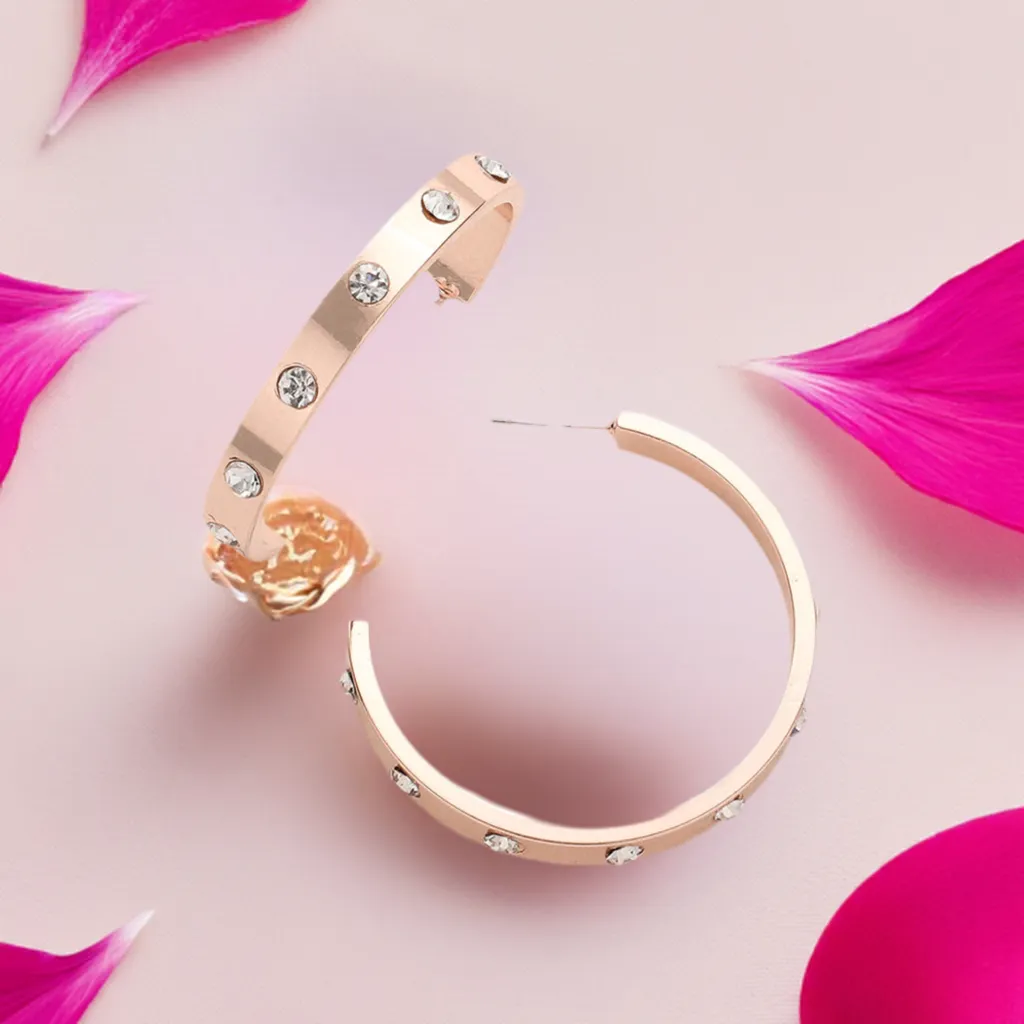 Rose Gold Plated CZ Metal Hoop Earrings- M H W ACCESSORIES