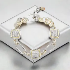 Silver and Gold Rhinestone Square Toggle Bracelet- M H W ACCESSORIES