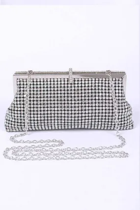 Silver Rhinestone Evening Statement Clutch Bag-M H W ACCESSORIES