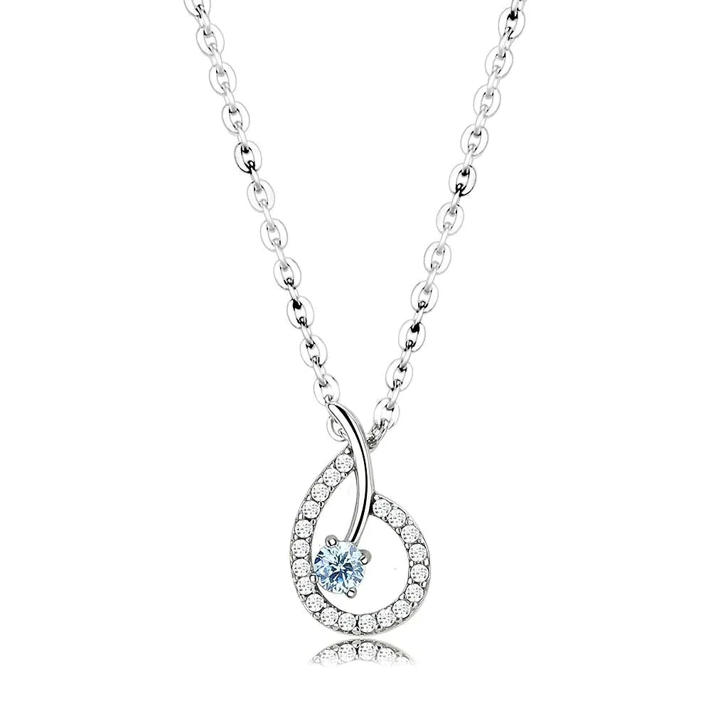 Stainless Steel Chain Pendant CZ in Sea Blue-M H W ACCESSORIES