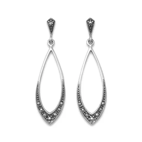 Sterling Silver Marcasite Drop Earrings- M H W ACCESSORIES