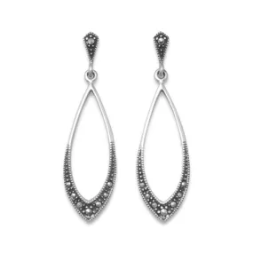 Sterling Silver Marcasite Drop Earrings- M H W ACCESSORIES