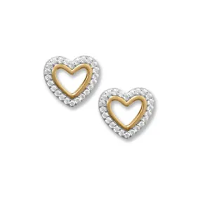 Two Tone CZ Heart Outline Earrings-M H W ACCESSORIES