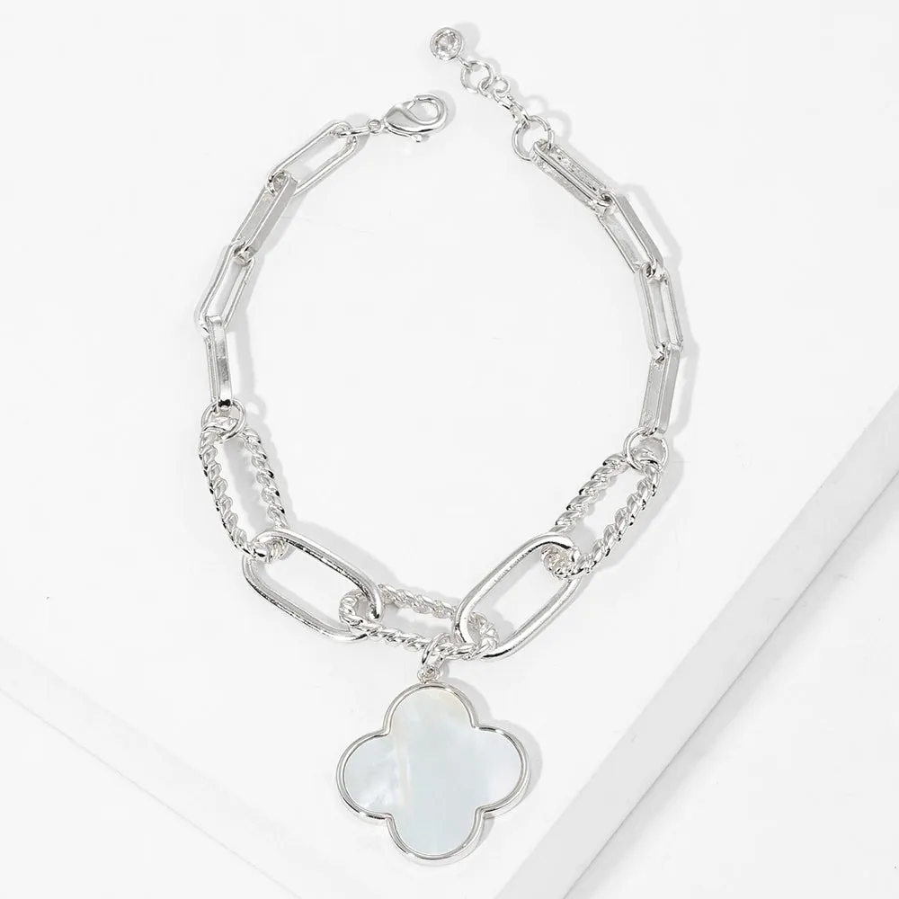 White Gold Dipped Mother of Pearl Charm Bracelet-M H W ACCESSORIES