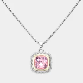 Women's Pink Square Crystal Pendant Necklace-M H W ACCESSORIES